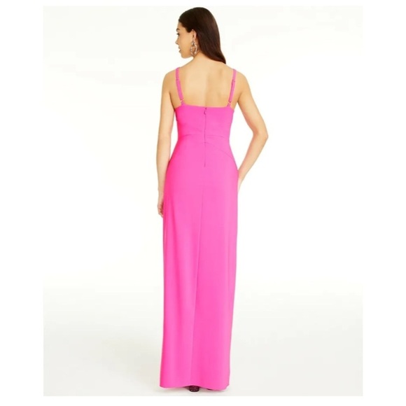 Laundry By Shelli Segal Hot Pink Split Front Sheath Formal Cocktail Gown Size 4 - Picture 3 of 16